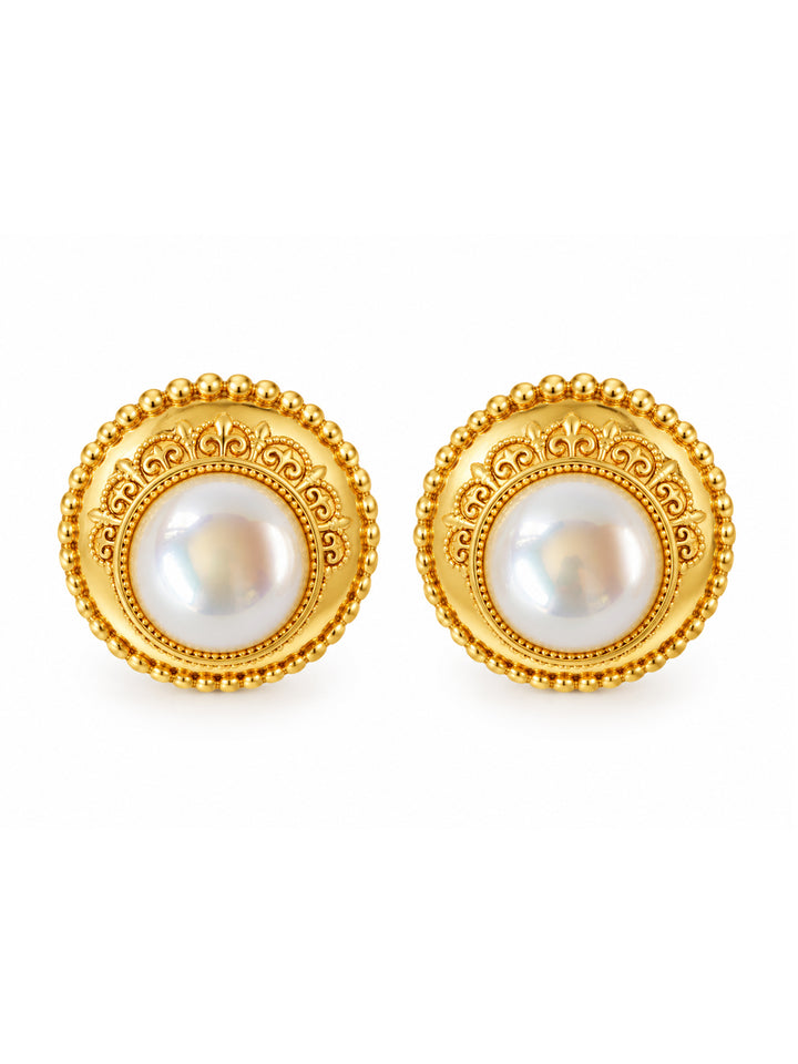 Rosina Pearl Disc Stud Earrings - product view