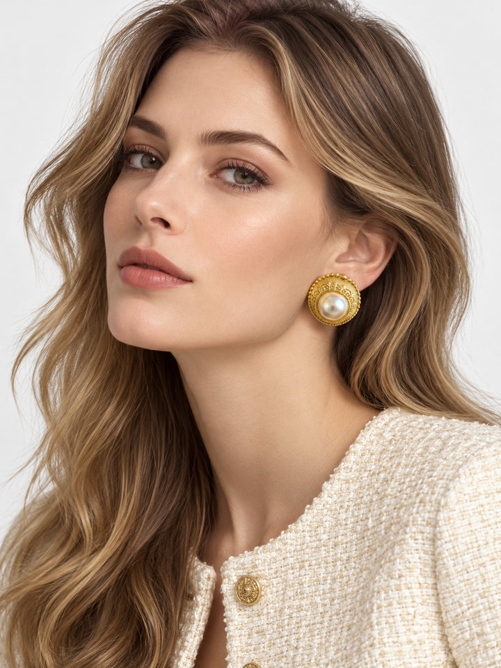 Rosina Pearl Disc Stud Earrings - view 3