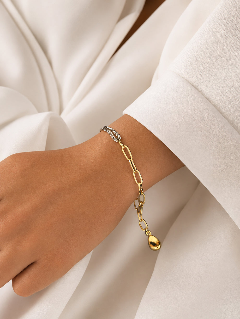 Sabrina two-tone bracelet styled on wrist