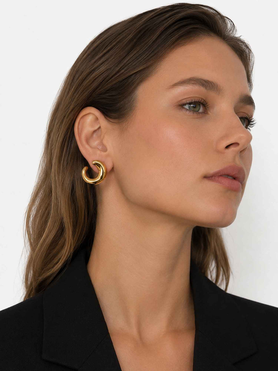 Sally Gold C-Shaped Stud Earrings