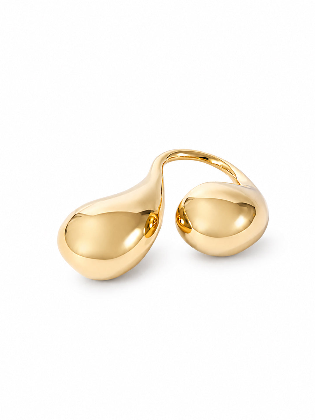 Dual teardrop ring with sculptural gold-plated design