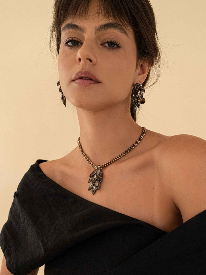 Selene Leaf Drop Crystal Necklace