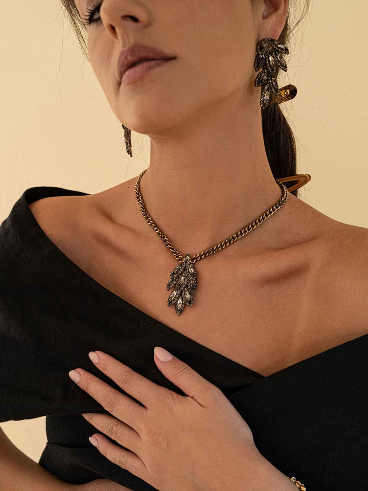 Selene Leaf Drop Crystal Necklace
