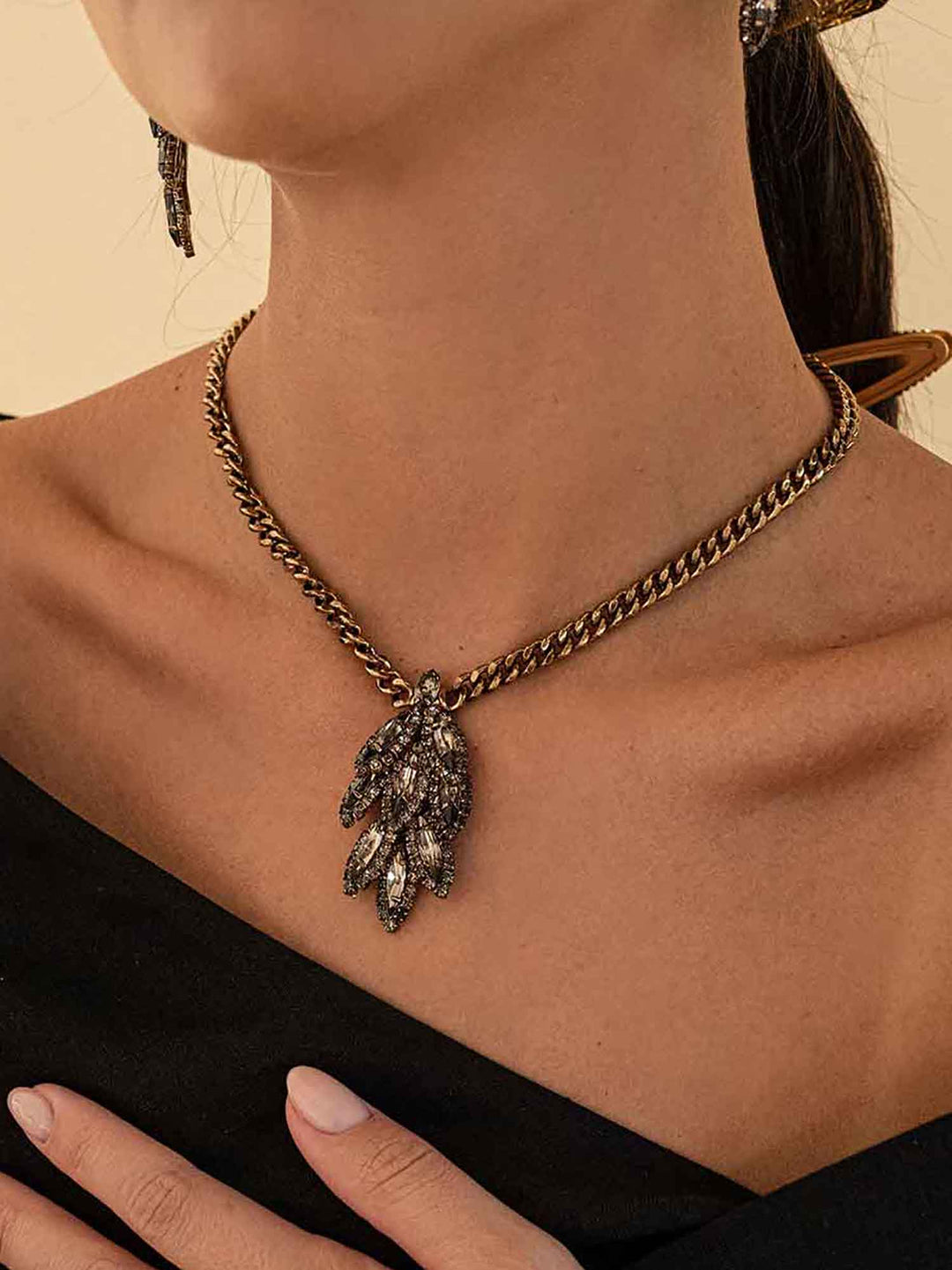 Selene Leaf Drop Crystal Necklace