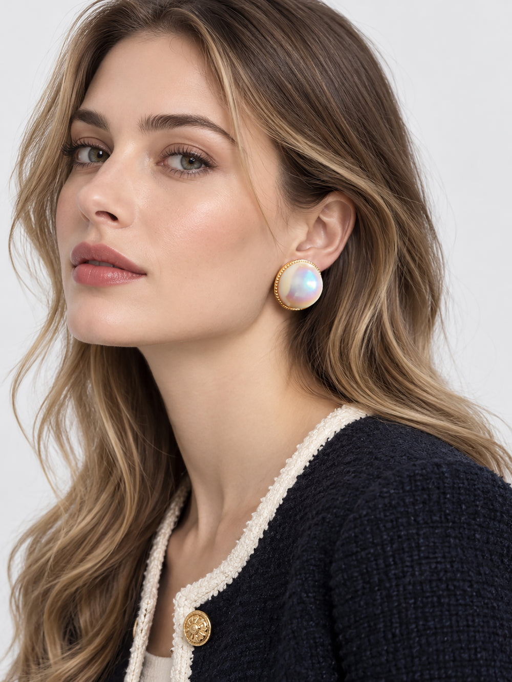 Sidonie Iridescent Pearl Stud Earrings - view 2