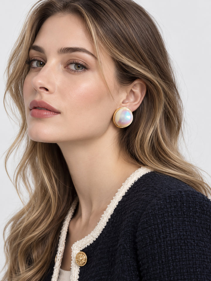 Sidonie Iridescent Pearl Stud Earrings - view 2