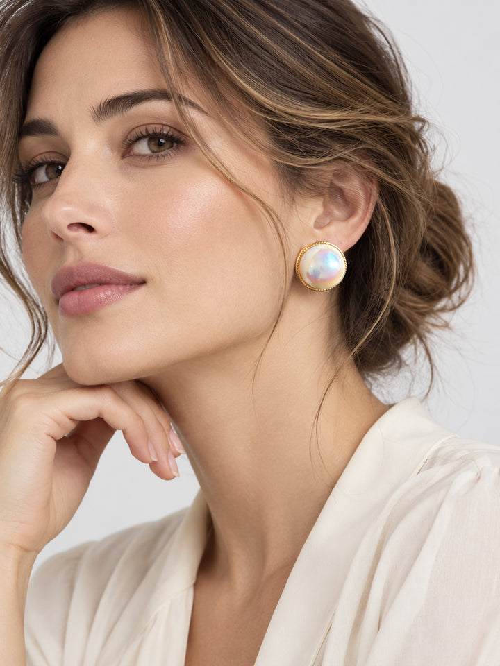 Sidonie Iridescent Pearl Stud Earrings - view 3