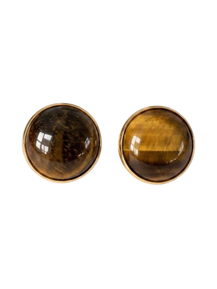 Siona round tiger’s eye stud earrings in gold-plated brass