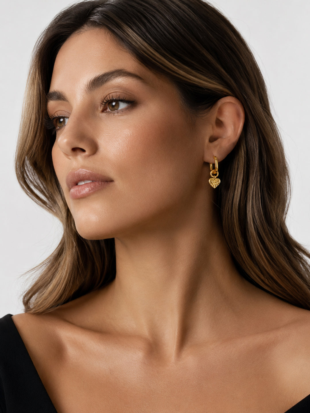 Small Gold Hanging Heart Earrings