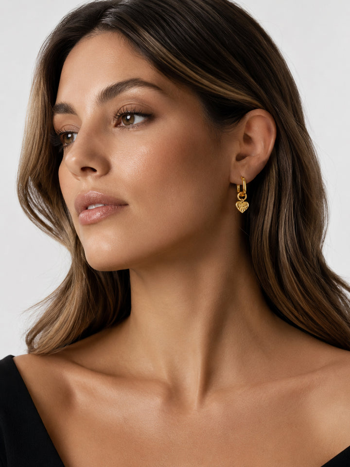 Small Gold Hanging Heart Earrings