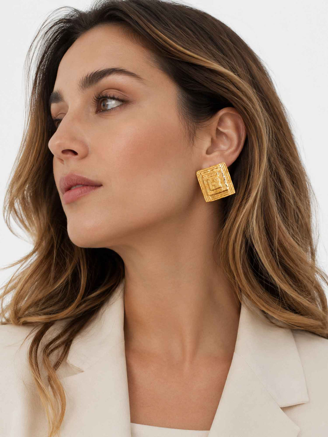 Square Sculpture Gold Earrings