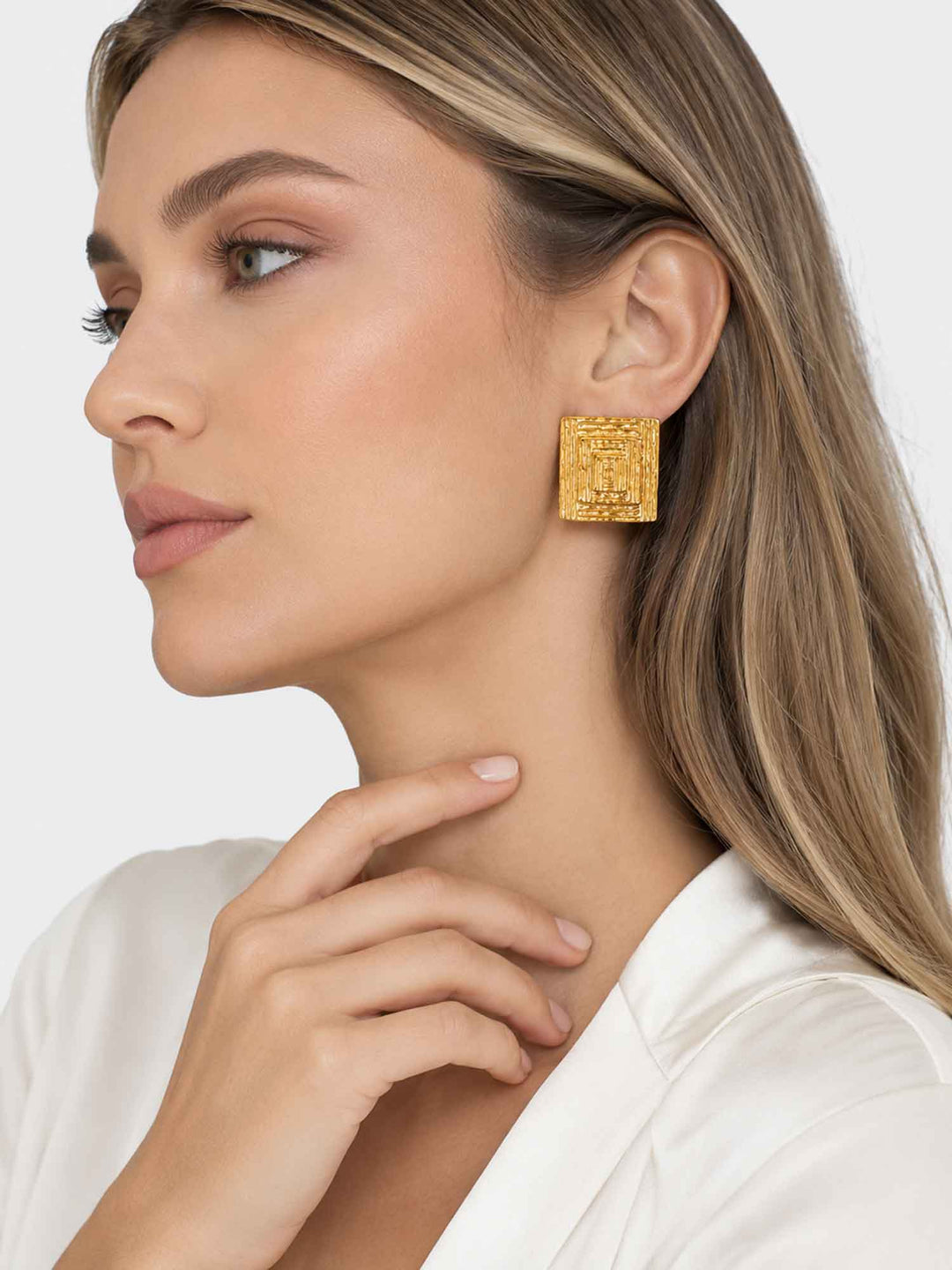 Square Sculpture Gold Earrings
