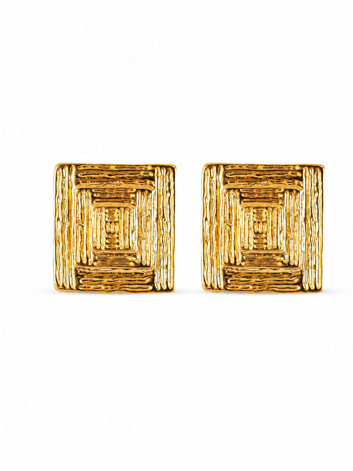 Square Sculpture Gold Earrings