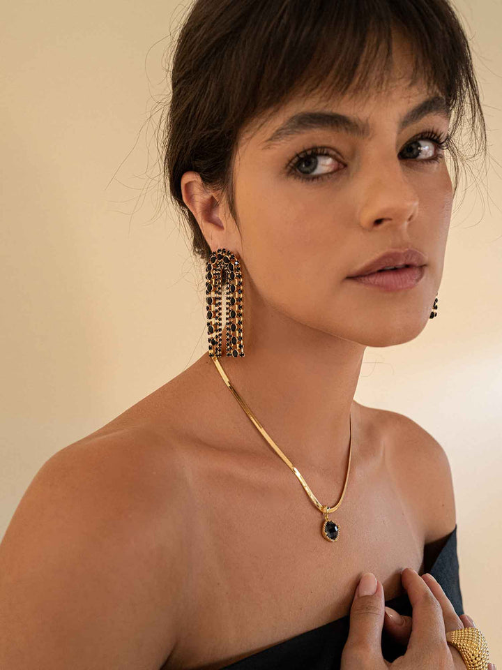 Vega Black Crystal Arch Earrings