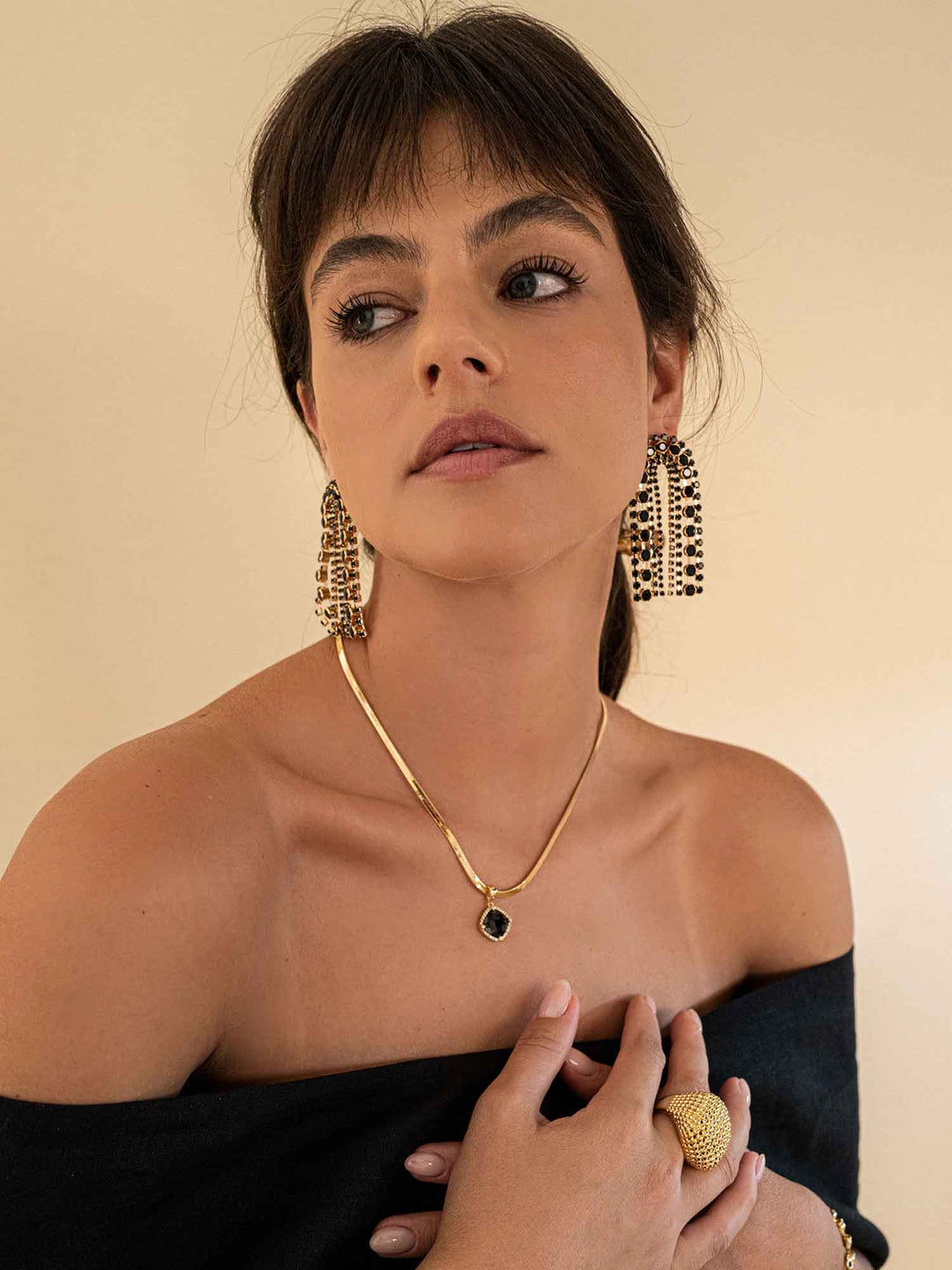 Vega Black Crystal Arch Earrings