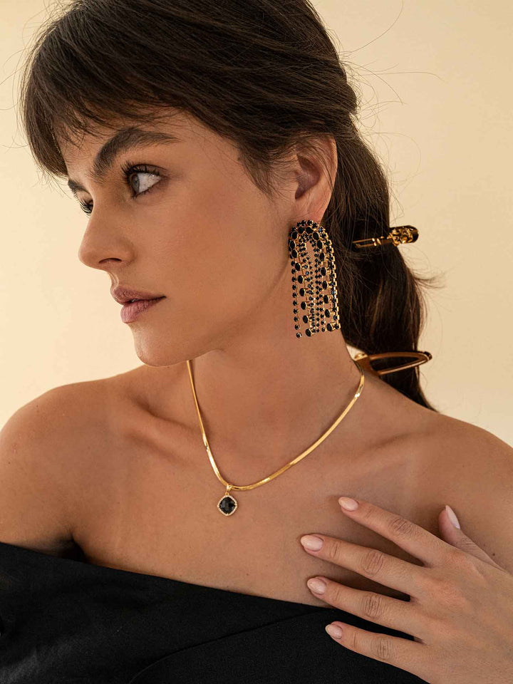 Vega Black Crystal Arch Earrings