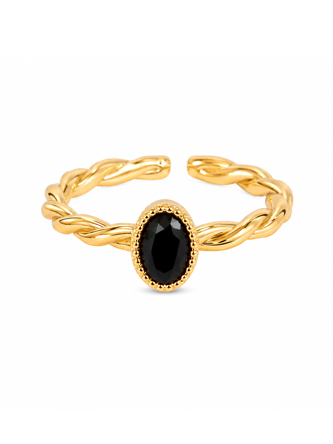 Vienne black stone ring with braided gold-plated band