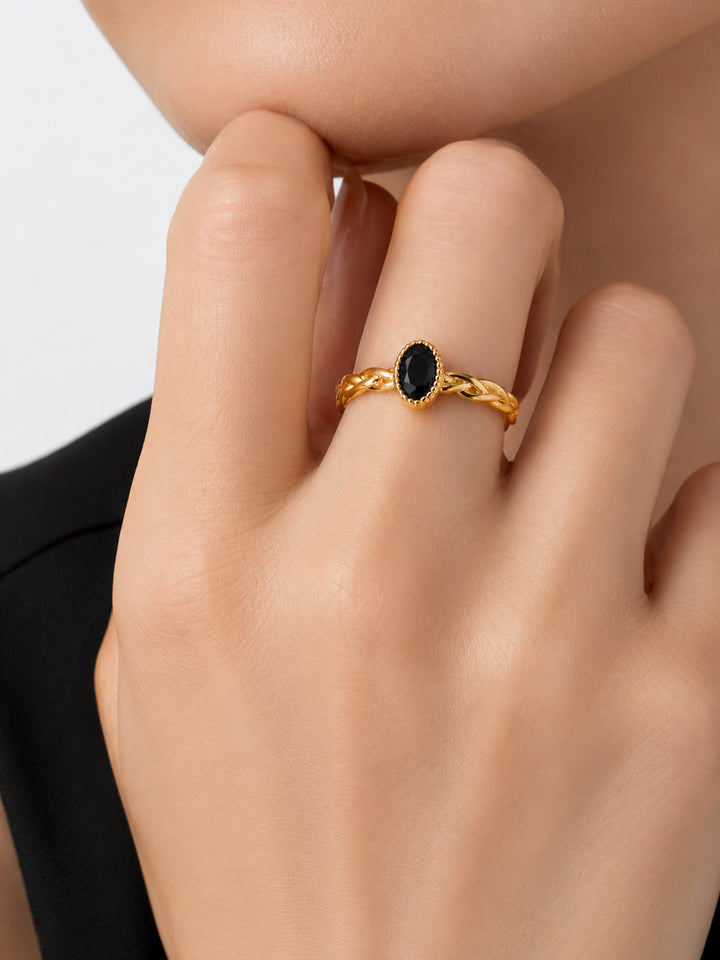 Vienne black stone ring styled on hand