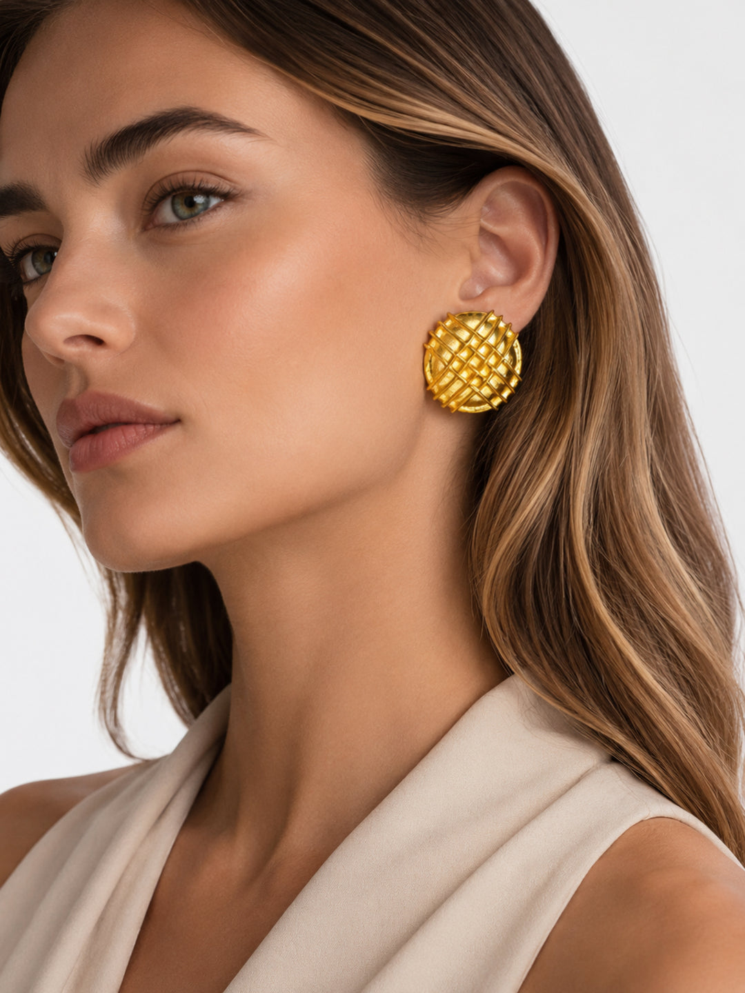 Vintage Striped Round Gold Earrings