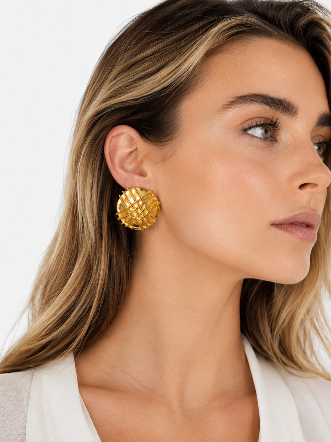 Vintage Striped Round Gold Earrings