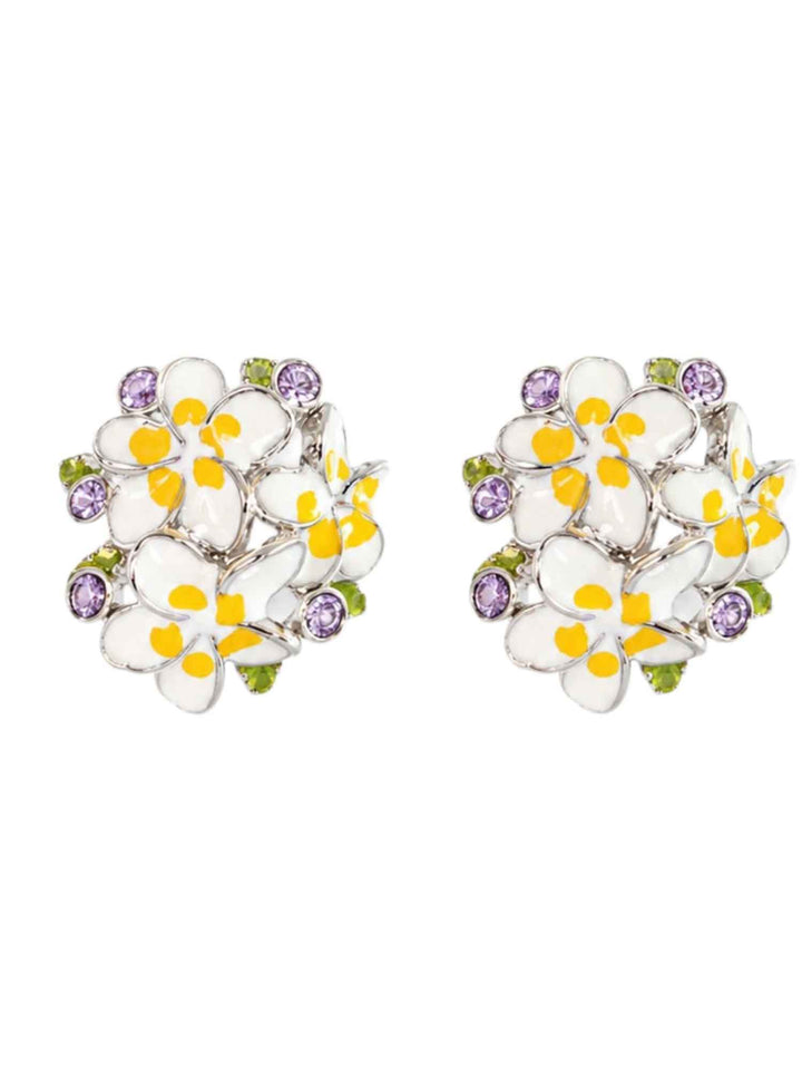 Violet Zirconia Flower Gold Earrings