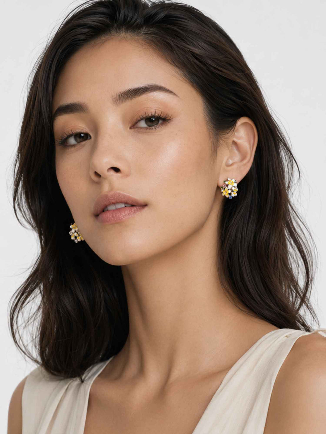 Violet Zirconia Flower Gold Earrings