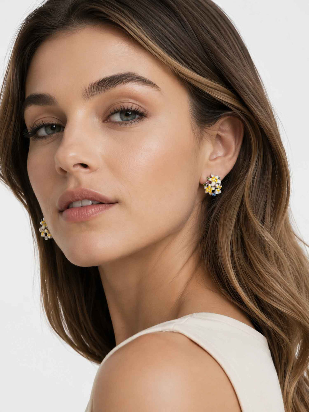 Violet Zirconia Flower Gold Earrings