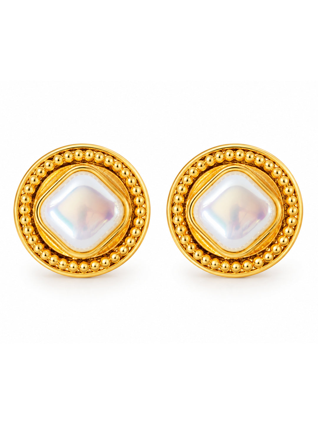 Violetta Square Pearl Stud Earrings - product view