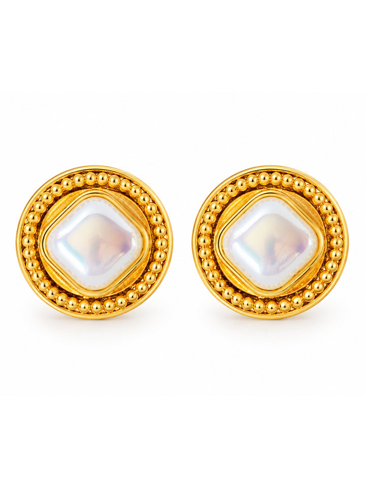 Violetta Square Pearl Stud Earrings - product view