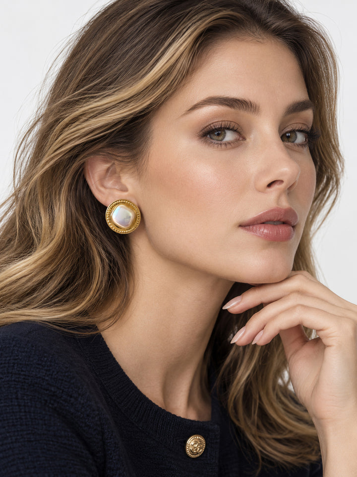 Violetta Square Pearl Stud Earrings - view 2