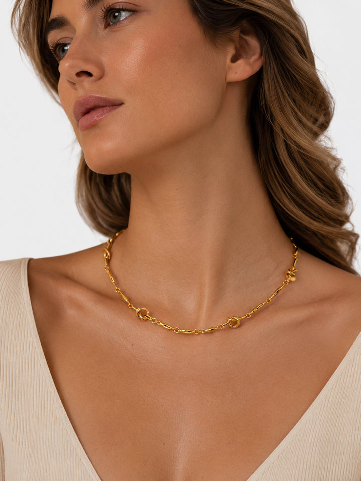 Zelma knot chain necklace styled on model