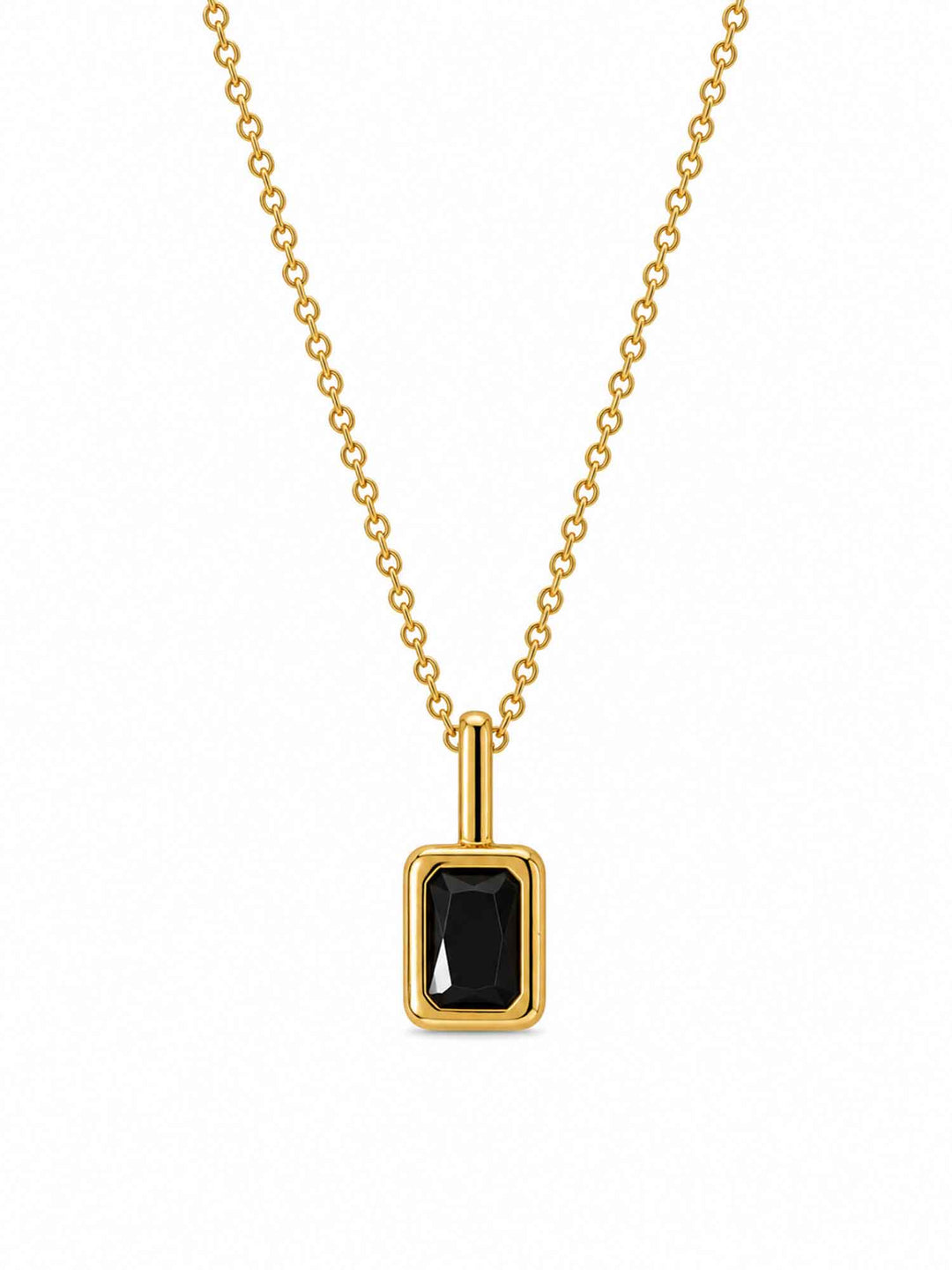 Clelia black cubic zirconia gold pendant necklace on white background