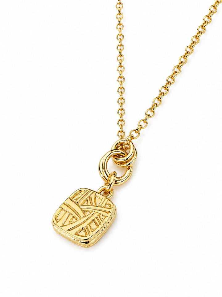 Detail view of Clementine pearl square gold pendant necklace