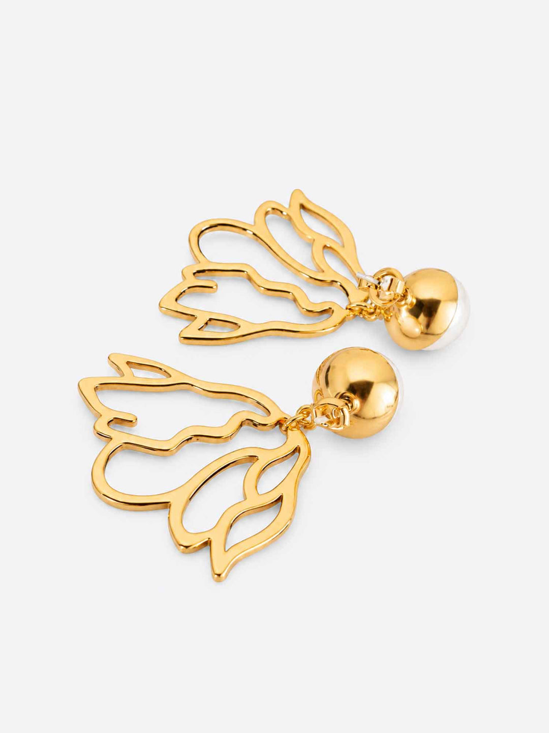 Back view of Dancer cotton pearl gold drop earrings with surgical-steel posts
