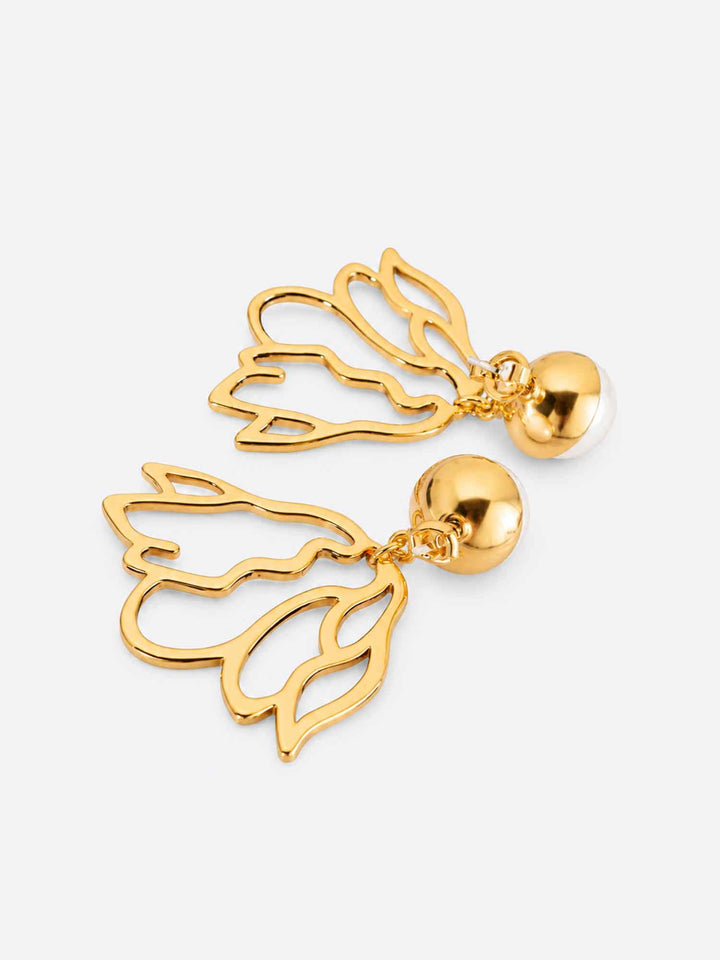 Back view of Dancer cotton pearl gold drop earrings with surgical-steel posts