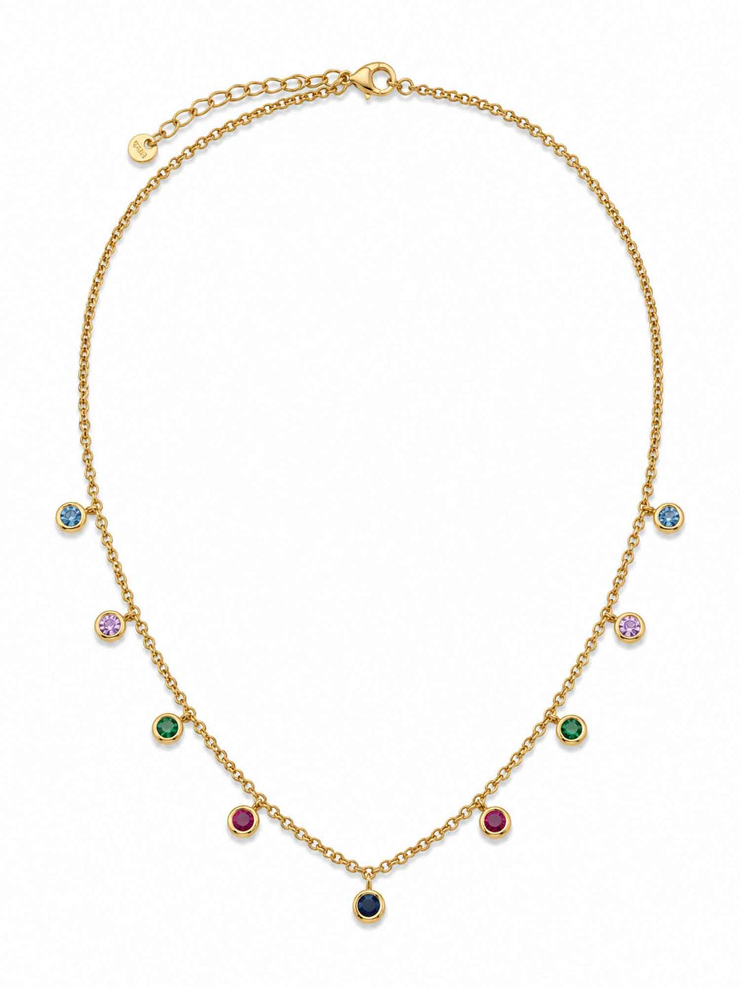 Elowen multicolor cubic zirconia gold station necklace on white background