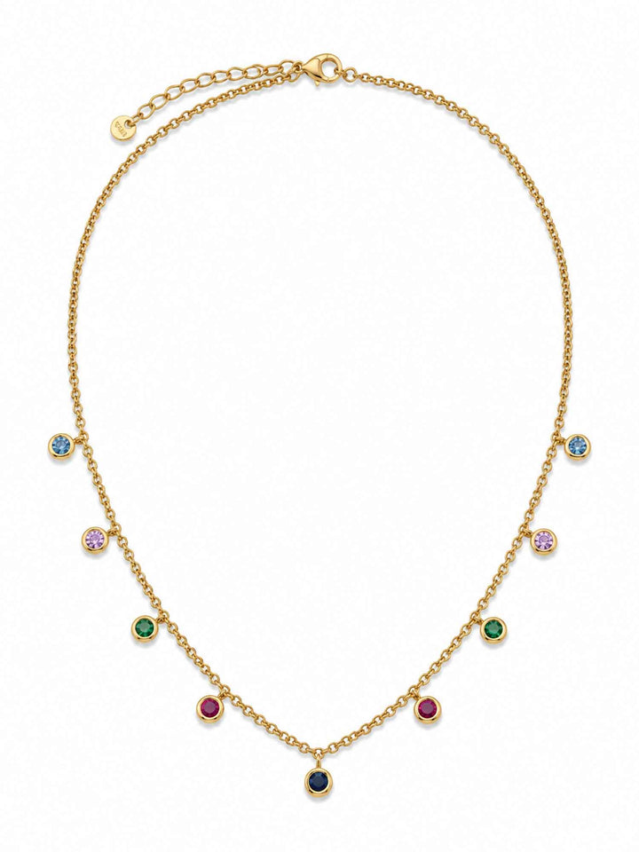 Elowen multicolor cubic zirconia gold station necklace on white background