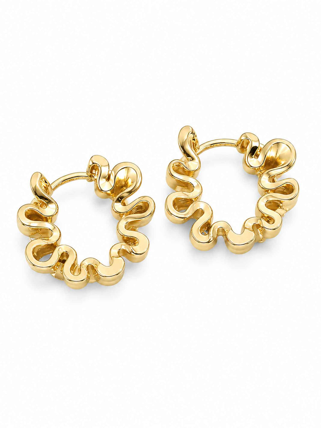 Side detail of Eudora black onyx gold huggie hoop earrings