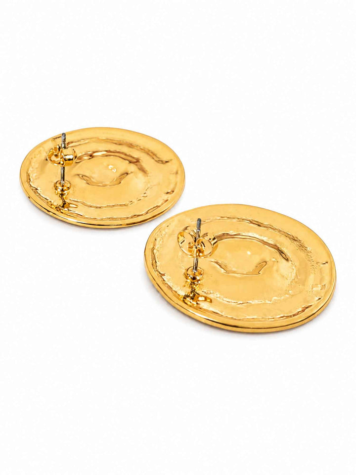 Back view of Flowing Light gold statement stud earrings with surgical-steel posts