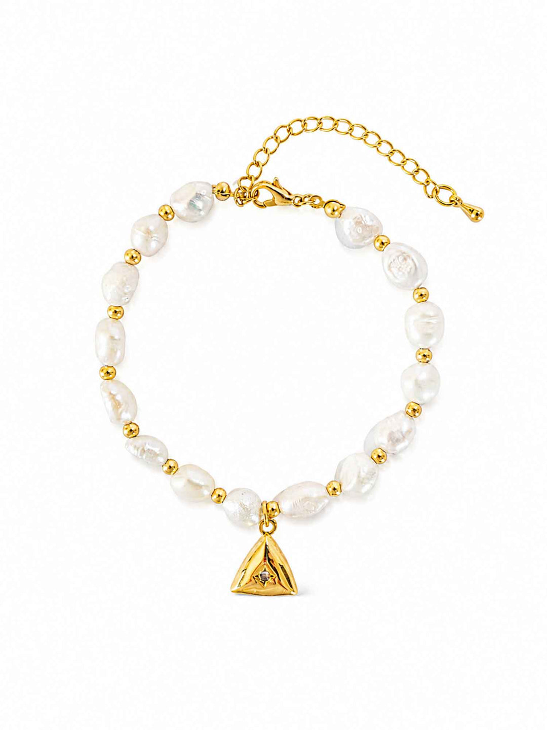 Ithica freshwater pearl charm bracelet on white background