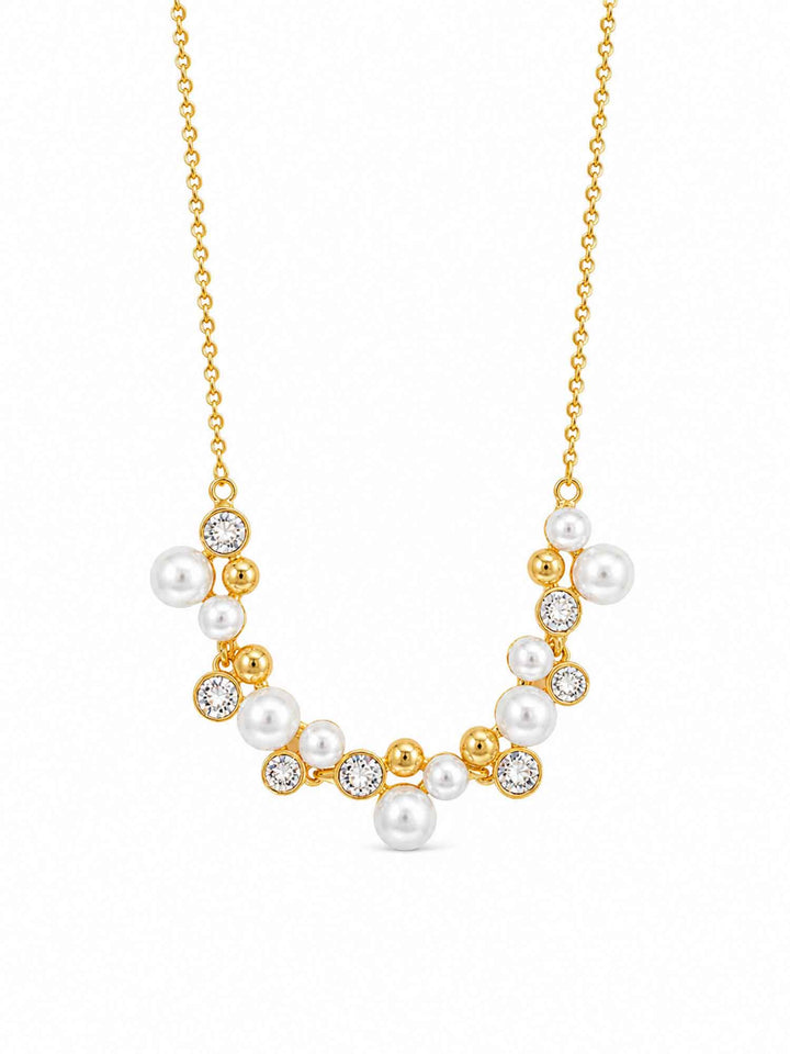 Jessamine crystal pearl cubic zirconia necklace on white background