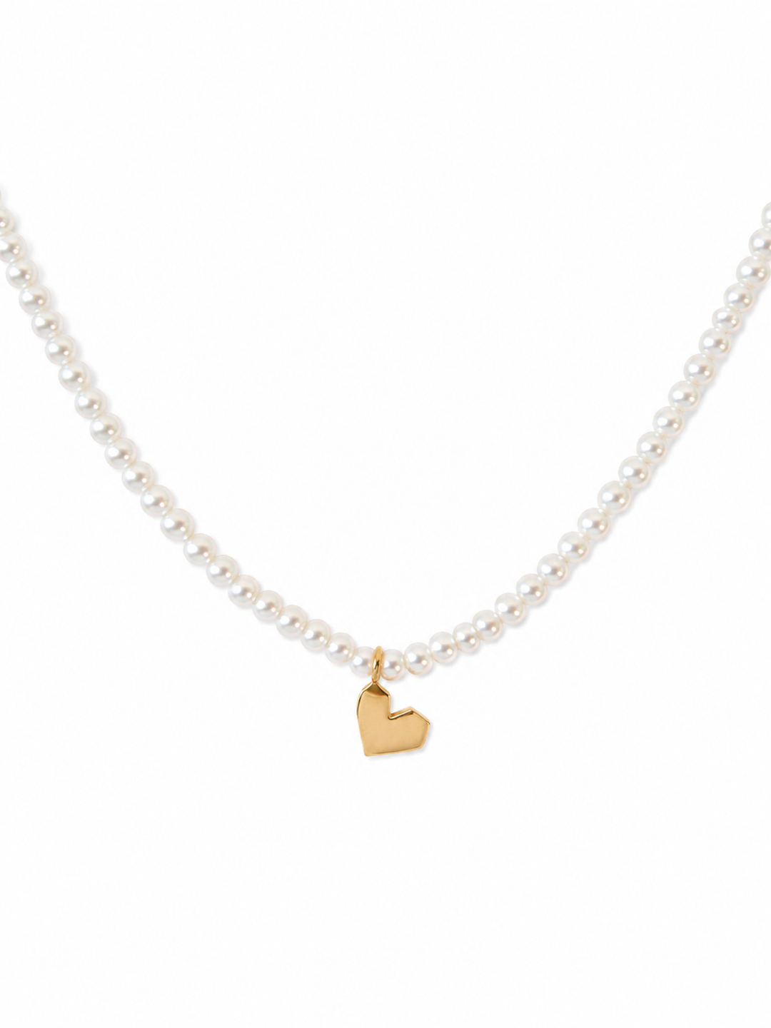 Leah glass pearl heart necklace on white background