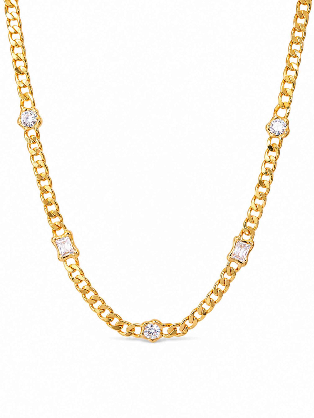 Mavia cubic zirconia gold chain necklace on white background