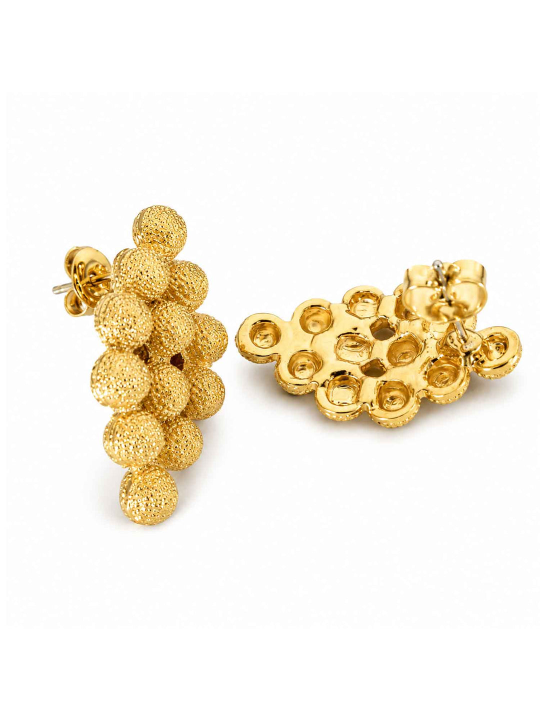 Back view of Nicola textured gold cluster stud earrings with surgical-steel posts