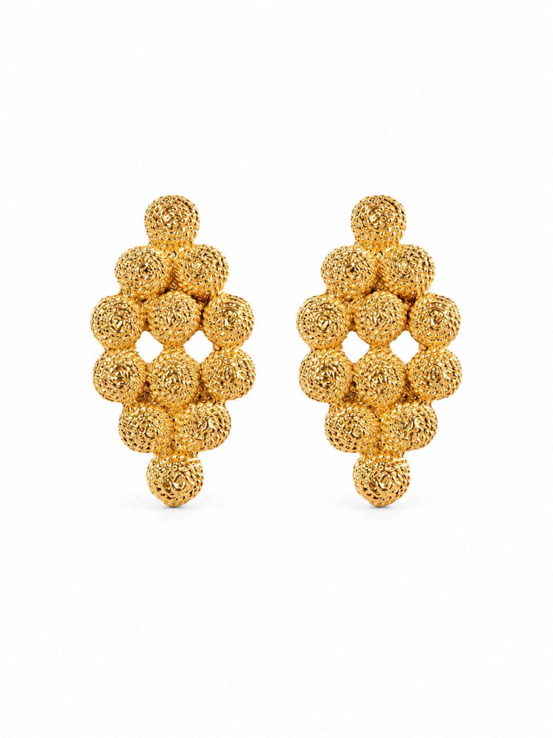 Pair of Nicola textured gold cluster stud earrings on white background
