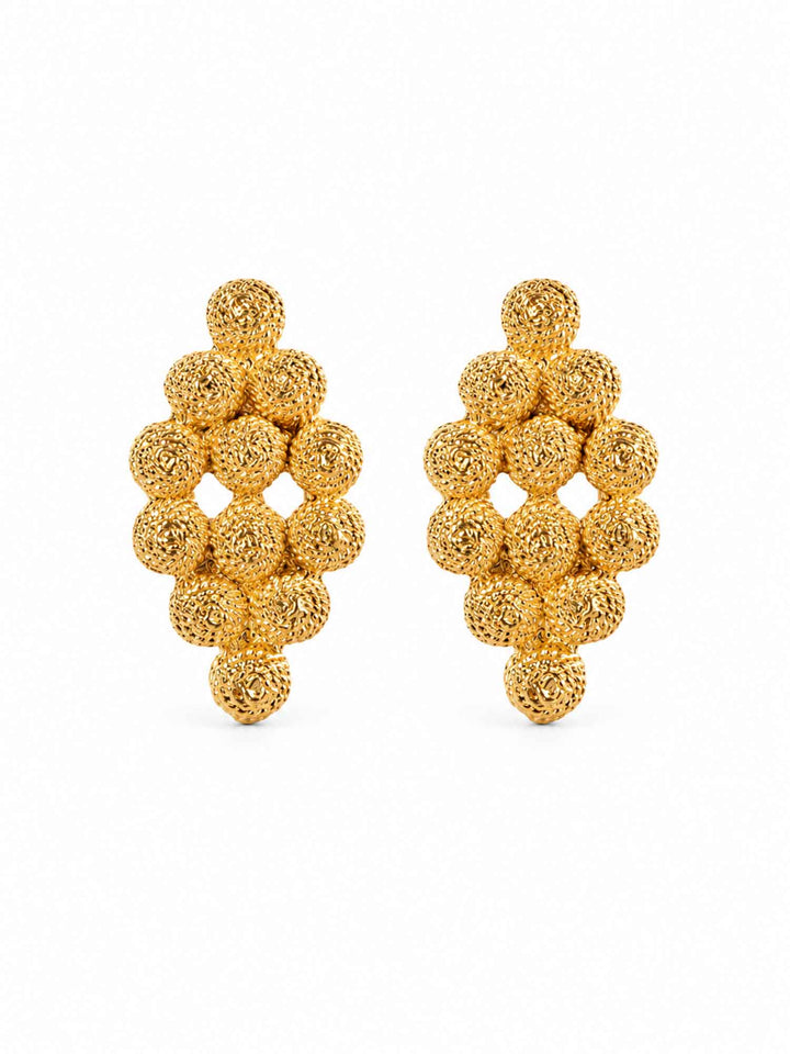 Pair of Nicola textured gold cluster stud earrings on white background