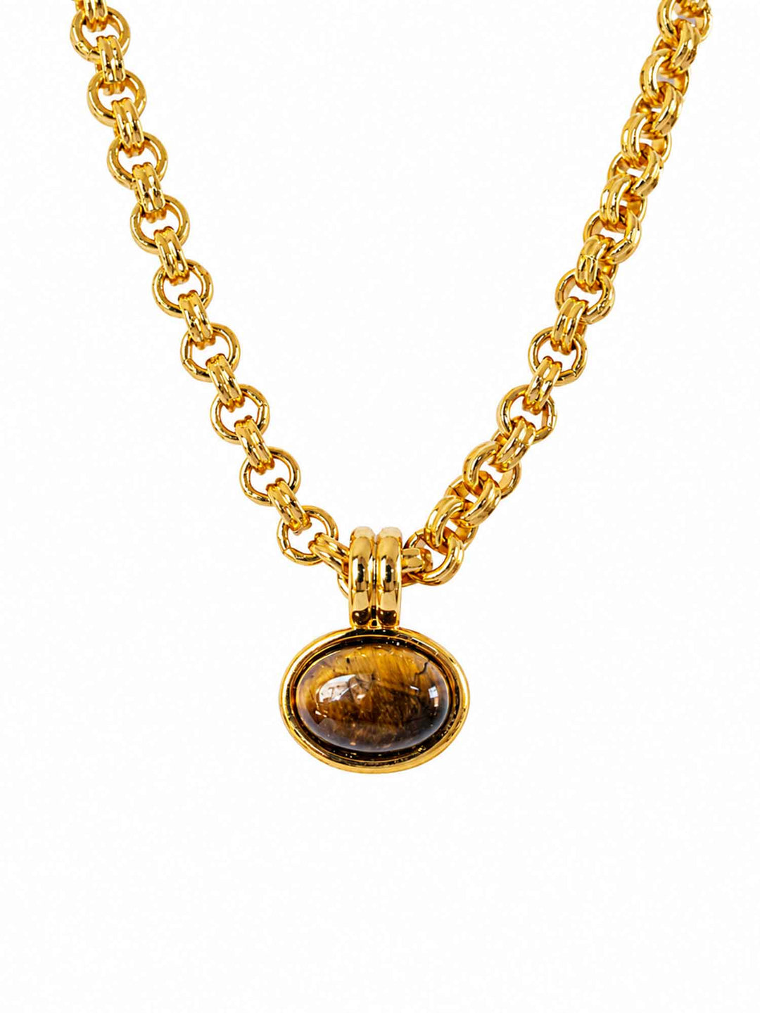 Night of Peace tiger eye gold pendant necklace on white background