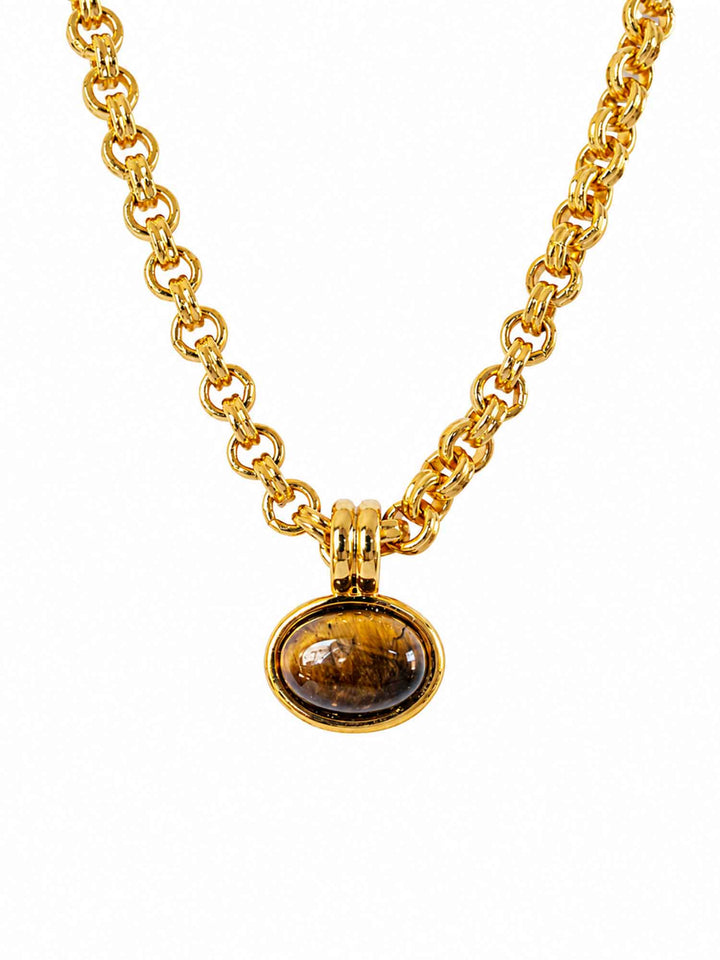 Night of Peace tiger eye gold pendant necklace on white background
