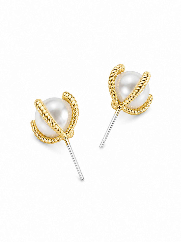 Back view of Nuala glass pearl stud earrings with 925 silver posts