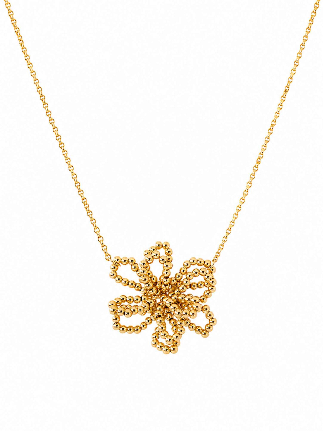 Olyssa beaded flower gold pendant necklace on white background